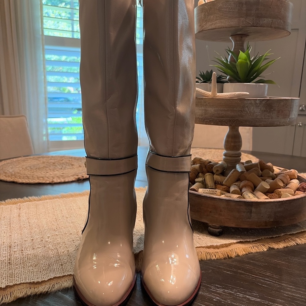 Ninety Union Over-the-Knee Patent Boots in Cream